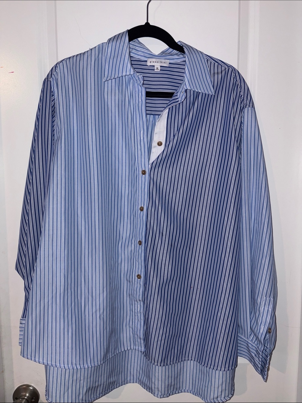 Gianni Bini women Blue & Navy Vertical Stripe Button-Down Shirt